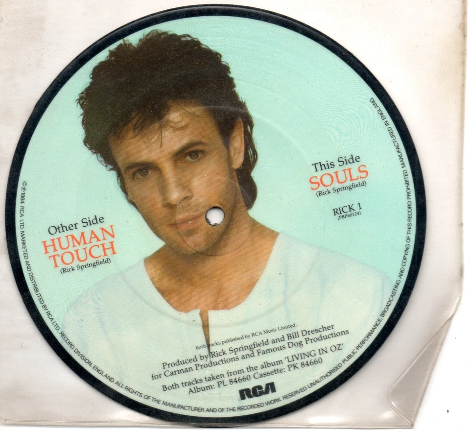 RICK SPRINGFIELD  HUMAN TOUCH  ORIGINAL UK 7" 45rpm PICTURE DISC  MINT - Image 4 of 4