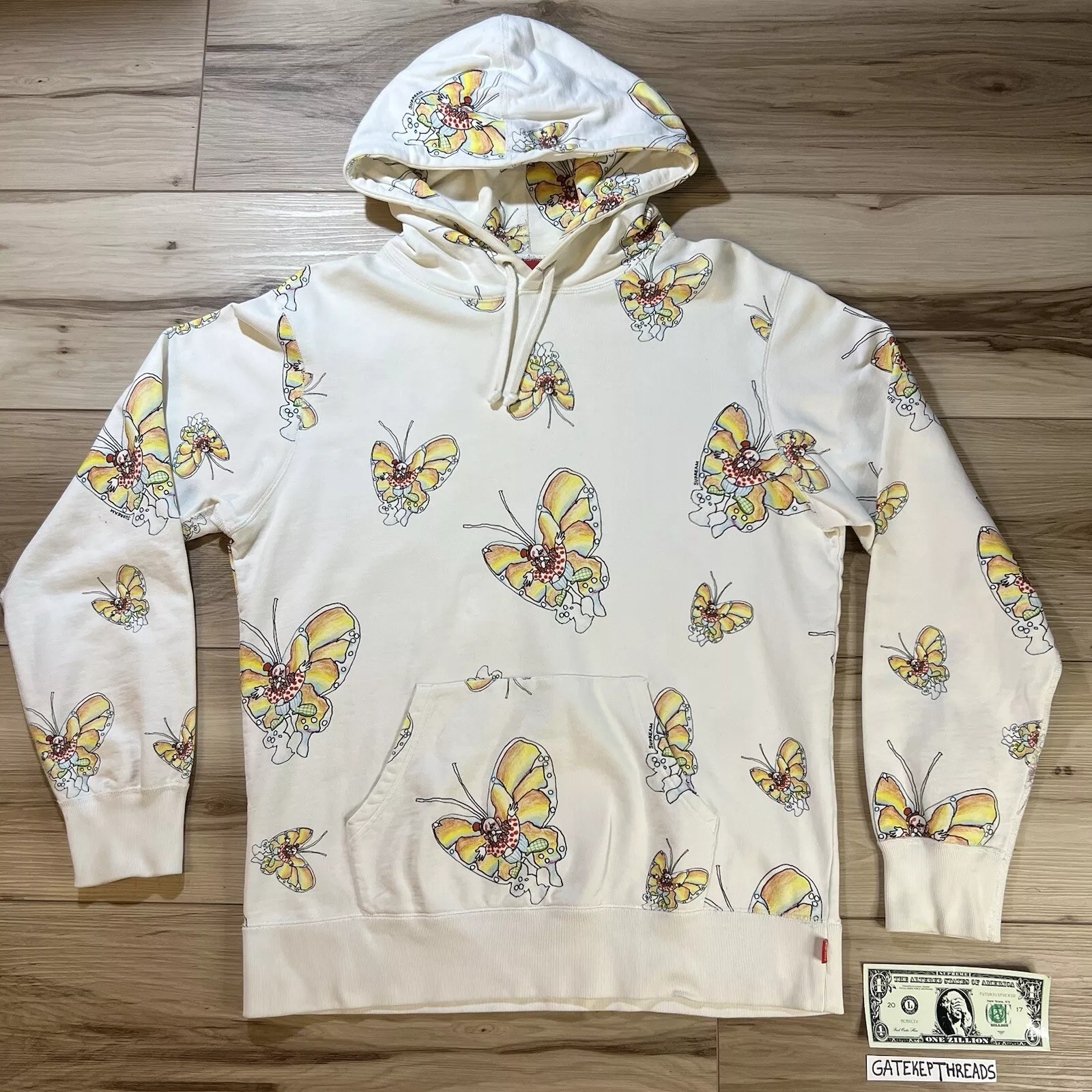 Pull Supreme sweat à capuche blanc cassé SS16 Gonz papillon homme grand