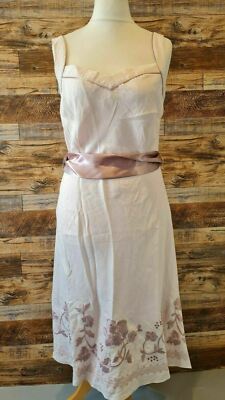 Rocha John Rocha Pink Linen Dress Size 12 Embroidered Belted Summer Casual