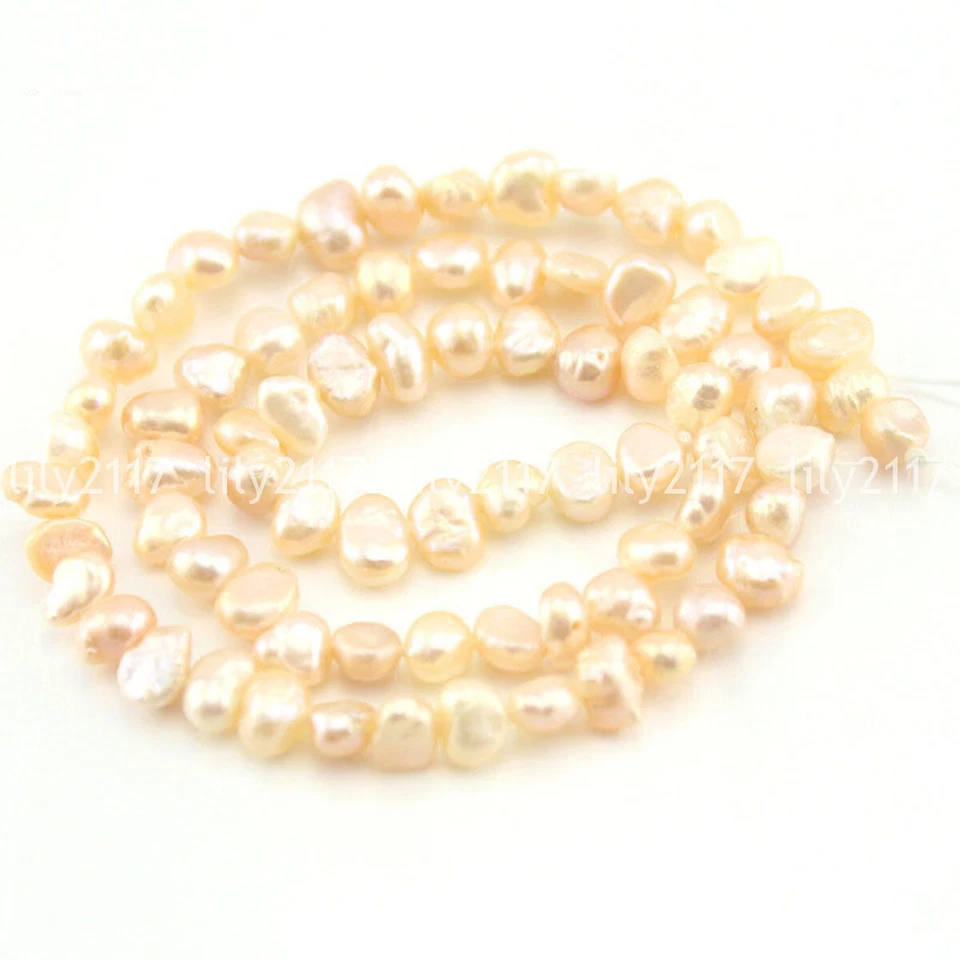 Pequeñas cuentas sueltas de perlas barrocas de agua dulce blancas rosas naturales de 4-5 mm 15" Foto 3 de 4