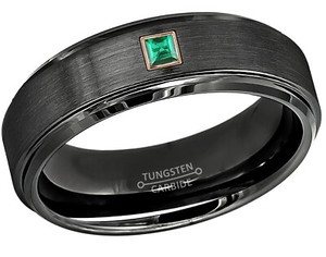 Dettagli Su 005ctw Taglio Princess Smeraldo Anello6mm Canna Di Fucile Colore Tungsteno