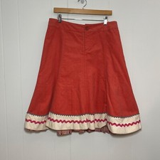 Oilily Full Skirt Women's 40 US 12 Coral Velour Corduroy Embroidered Metallic