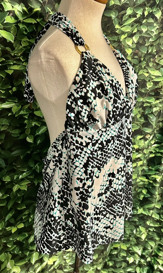 Traje de baño Elle Halter Top negro blanco verde azulado acolchado espalda baja para mujer XL Foto 2 de 4