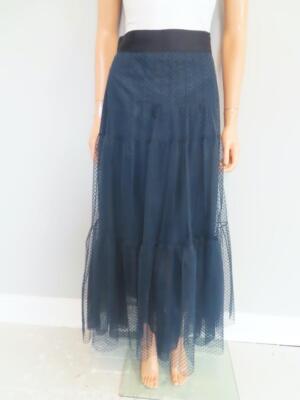 NWT AKRIS Navy Blue Dot Embroidered Tulle Maxi Skirt Size US 8 $995