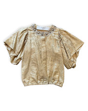 Lanvin Women's Brocade Crystal Jacket 38 Elegant Gold Floral Top With Flounce Sl