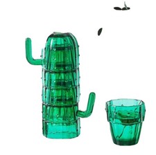 Set Di Tazze Di Acqua in Vetro Di Cactus: 4 Bicchieri Da Shot Con Cactus Verdi I