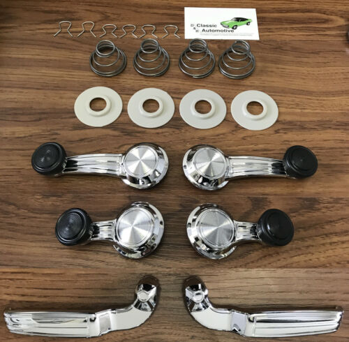 68-72 Black Knob Window Cranks Vent & Door Handles Springs Washer Clips 20pc Set - Picture 2 of 11