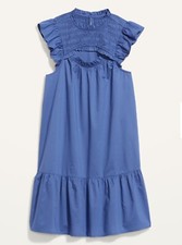 Old Navy Flutter-Sleeve Cotton-Poplin Smocked Cut-Out Mini Swing Dress Sz XXL 2X