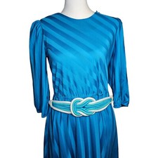 Vintage 80s Lady Carol Dress Womens Size S Disco Office Diagonal Stripe Belted