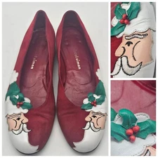 Michael Simon Flats Slip-on Shoes Suede Leather Santa Christmas Red Spain Sz 8M