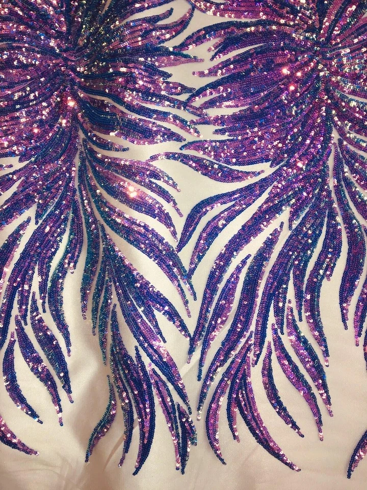 Iridescent Lavender Sequin Nude Mesh Sequin Fabric Kylie Jenner fairy costume - Image 2 of 4