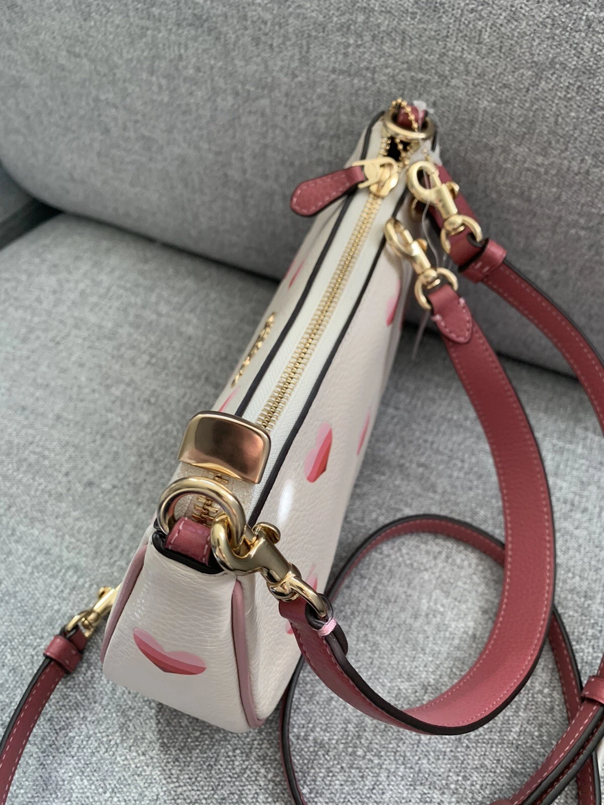 Borsa a tracolla Coach Teri nuova con etichetta con stampa cuore a righe CA251