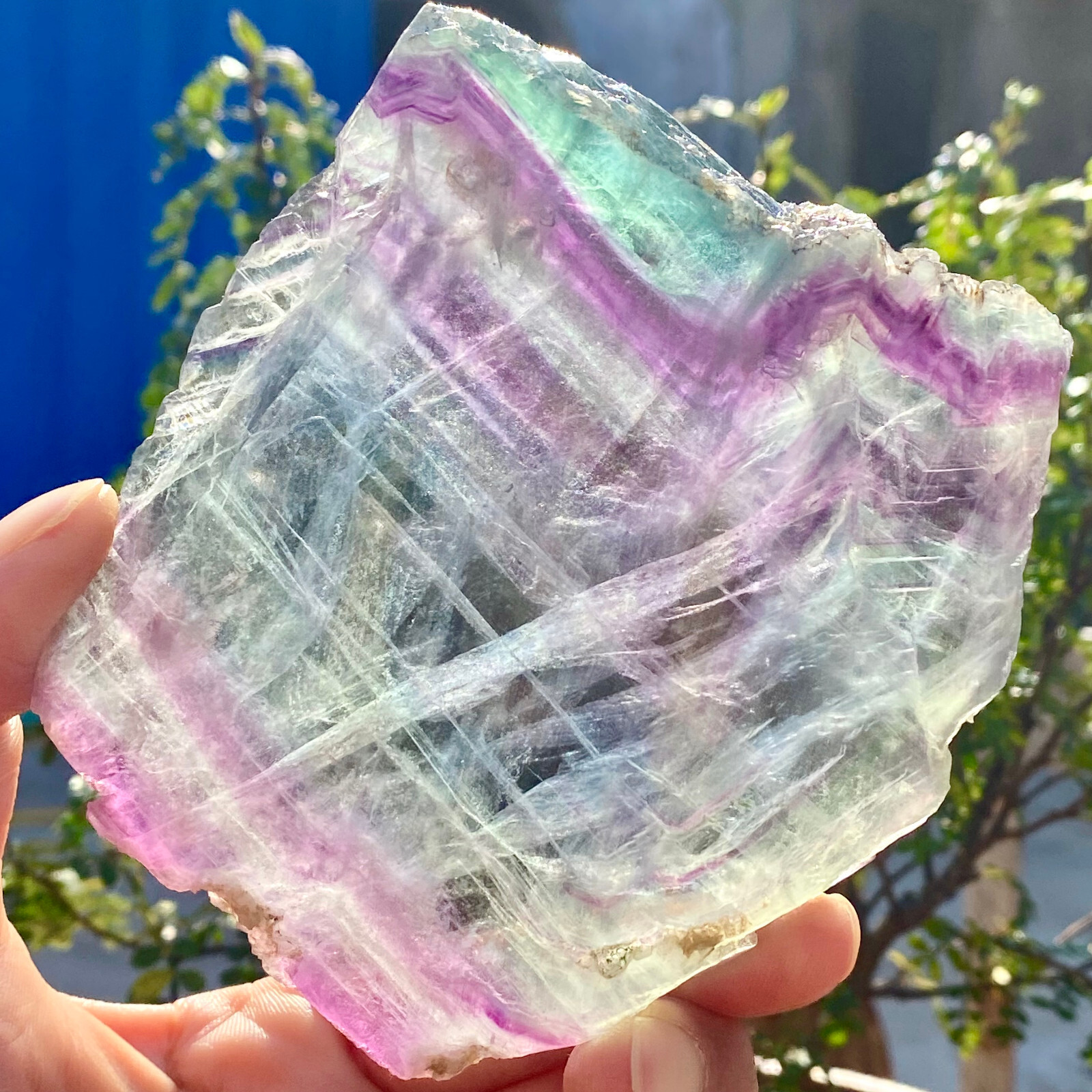 314G Natural Colored Fluorite Slice Quartz Crystal Flake Mineral Specimen