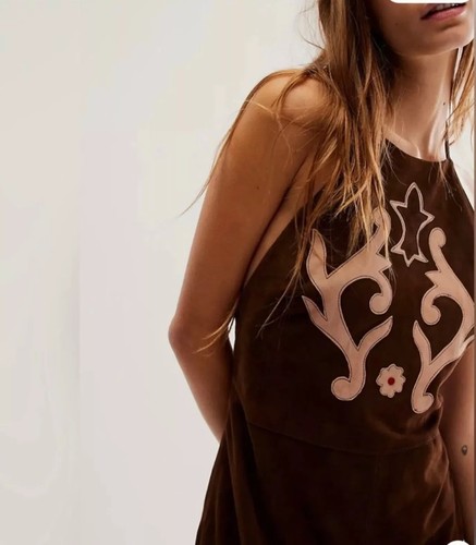Neu ohne Etikett $ 398 Free People Sienna Wildleder Leder Neckholder Minikleid M - Bild 3 von 6