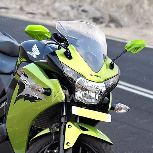 motorcycle mirrors adjustable FIN style green w/ black base fits sportbike ε - Picture 6 of 8