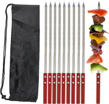 10Stk Grillspieße Schaschlikspieße 42Cm Flache Adana Spieße Kebab Mit Holzgriff 