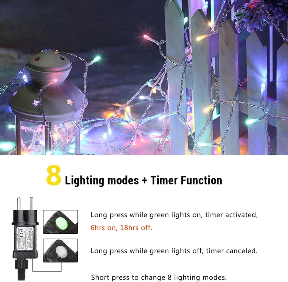 NEXVIN Luci Albero Di Natale Colorate 20M 200LED Catena Luminosa Con 8 Modalità, - Immagine 2 di 4