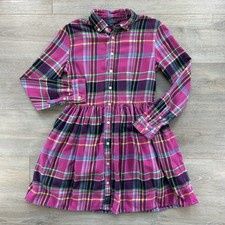 Polo Ralph Lauren Girls 12 Pink Plaid Flannel Shirt Dress Long Sleeves Pockets