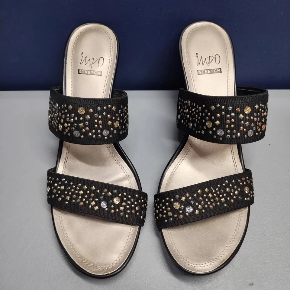 Impo Stretch Vow Wedge Sandals Women's Size 9.5M Black Studded Comfort Slip On - Image 2 of 4