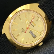 VINTAGE HMT KANCHAN 6501 AUTOMATIC INDIAN MENS GOLDEN COLOR DIAL WATCH a440964-1