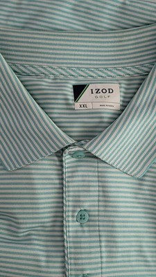 IZOD Golf Men's Striped Blue Aqua White Polo, Short Sleeve. cool light fit S-XXL