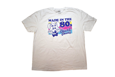 Chuck E Cheese's Mens Made In The '80s Retro Graphic White Shirt
