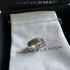 David Yurman Sterling Silver Streamline Ring with Black Diamonds Size 9