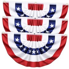 3 x 6 Ft American Pleated Fan Flag, USA Patriotic Flag 3.0x6.0 Feet,3 Pack
