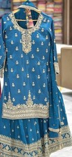Stunning Look Chinon Silk Sky Blue Top Palazzo With Dupatta For Festival Wear