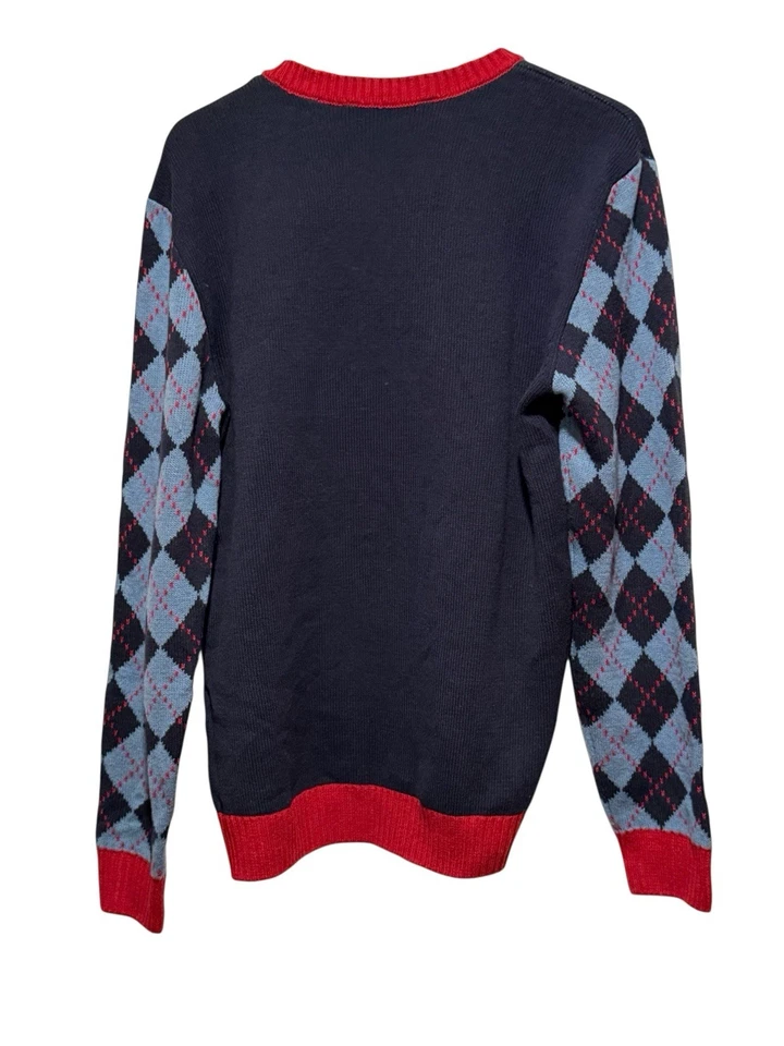 Travis Mathew Mens Medium Ugly Christmas Beer Can Tree Blue Argyle Golf Sweater - Image 4 of 4