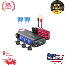 	EUGIZMO 12V Cigarette Lighter Socket Splitter 200W 3 Socket Multi Port Car	