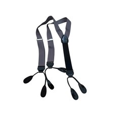 Vintage Suspenders Silk Leather Braces Woven Herringbone Gray Black