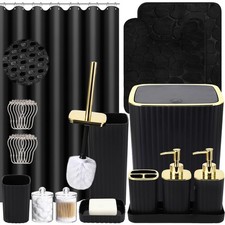 Bathroom Set with Shower Curtain and Rugs- 25PC Bathroom Accessory Set, Black...