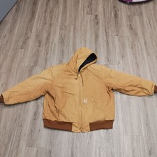 Carhartt Jacket Mens Size L Brown J140 Duck Active Quilted Flannel Lined Hooded