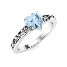 925 Silver Natural Aquamarine Engagement March New Solitaire Ring Jewelry