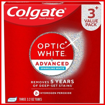 Colgate Optic White Advanced Hydrogen Peroxide Toothpaste, 3 Pack, 3.2 oz