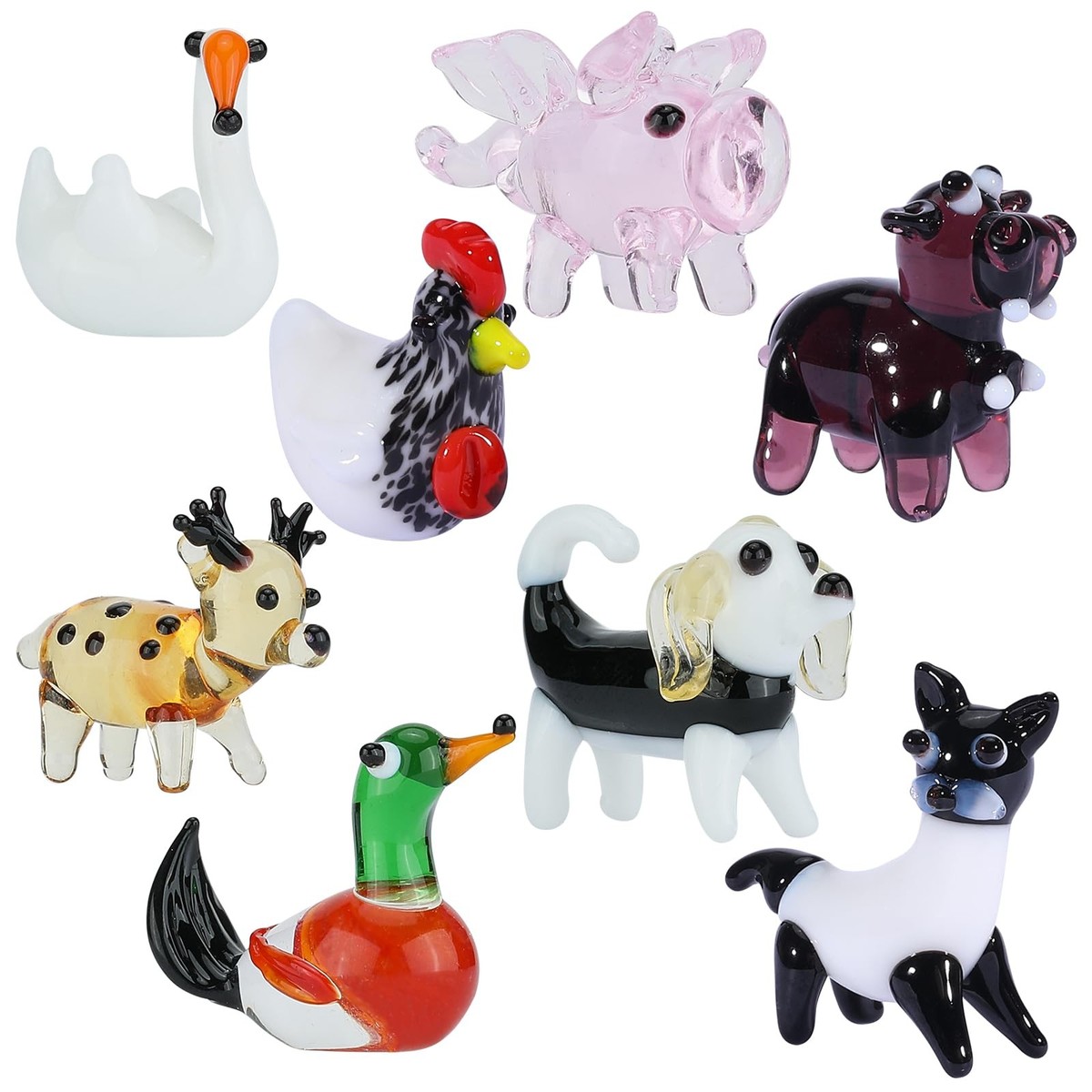 8 Pcs Tiny Glass Animals Blown Mini Glass Figurines Handmade