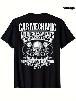 Car Mechanic Graphic T-Shirt - No Shortcuts Only Hard Work Design  100%, Unise