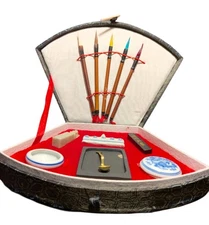 Chinese Calligraphy Brush Set w/ Ink Stones  Accessories w/ Traditional Case