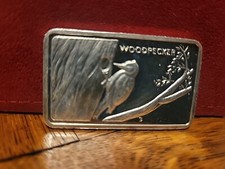 1 OZ WOODPECKER WILDLIFE SILVER ART BAR  .999 FINE SILVER  112.72 per troy oz