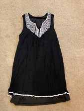 Monteau Womens Size Medium Black White Lace A-line V Neck Tank Dress Embellish 