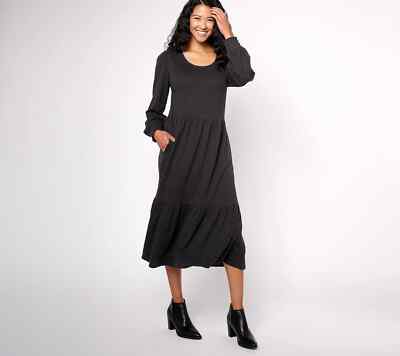 knee length dresses for ladies Leah Black Denim Midi Dress – V-Neck, Sleeveless, Button Front, Deadstock Denim Cotton XL