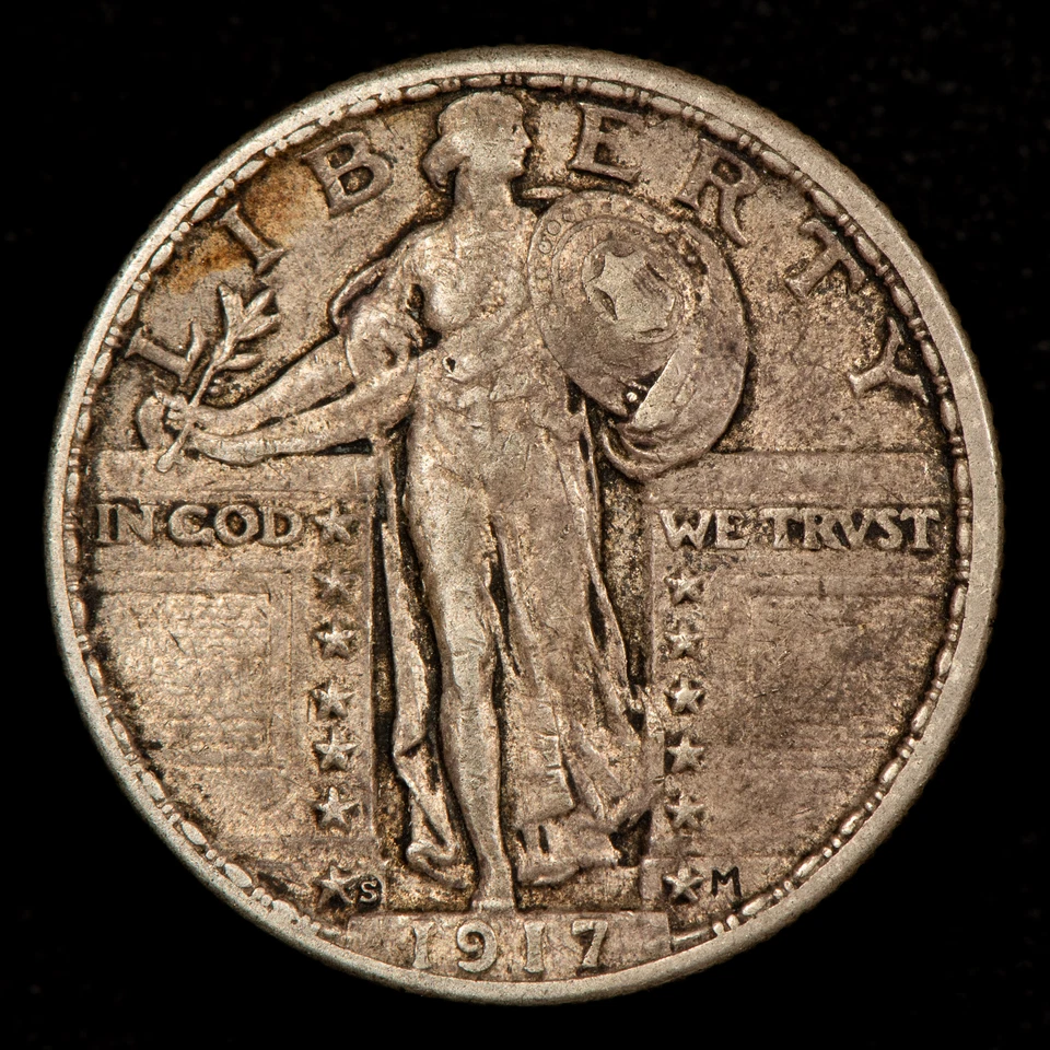 1917-S Ty-2 25c Standing Liberty Quarter - Original Crusty XF/AU - SKU-T4804 - Image 3 of 4