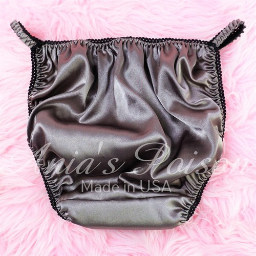 Sissy Satin Panties for MEN - charcoal Gray shiny string Bikini or bra or skirt - Picture 4 of 6