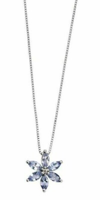 Diamant und Tansanit Blume Anhänger 9 kt Weißgold gepunzt British Made
