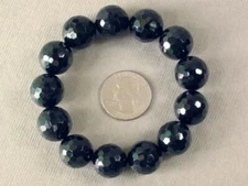 10mm Facelet Black Onyx Agate Gemstone Round Beads Stretch Bracelet 7.5'' AA