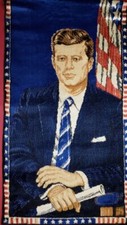 John F. Kennedy Wall Tapestry Banner- Ramalla Trading Co (Italy, 1964) 35 ×19.5 