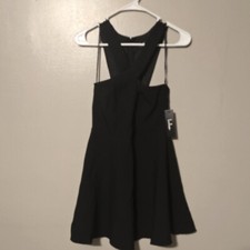 Lulus Womens Dress Medium Black Skater Fit and Flare Cross Sleeveless Party New