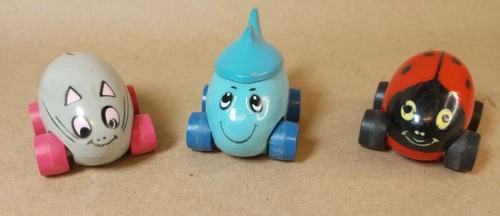 3 - Tonka Gigglers Egg Shaped Cars Ladybug, Shark, Mouse Vintage 1970’s