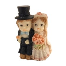 Vintage Bride  Groom Wedding Couple Cake Topper Centerpieces Bisque 3.25"